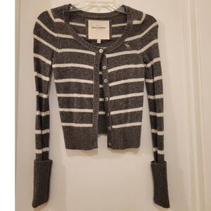 Y2K Abercrombie Fitch White Gray Striped Cardigan Bella Swan Elena Gilbert Vamp